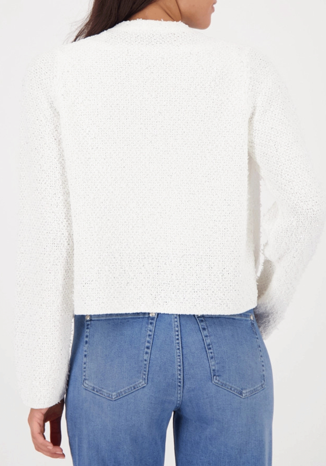 Monari Fringed Sequin Knit Cardigan, Off White