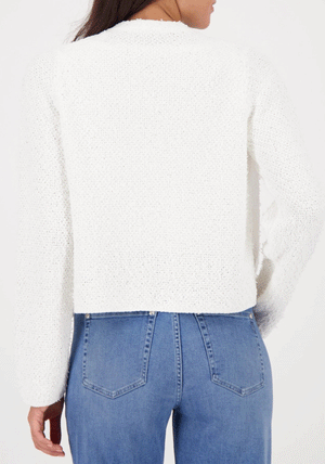 Monari Fringed Sequin Knit Cardigan, Off White
