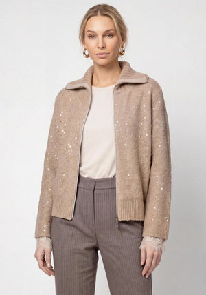 Monari Sequin Boucle Knit Jacket, Beige