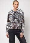 Monari French Print with Rhinestone Detail Hoodie, Black Multi