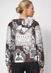 Monari French Print with Rhinestone Detail Hoodie, Black Multi