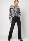 Monari French Print with Rhinestone Detail Hoodie, Black Multi