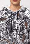 Monari French Print with Rhinestone Detail Hoodie, Black Multi
