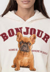 Monari Dog Graphic Print with Rhinestones Hoodie, Cream Multi