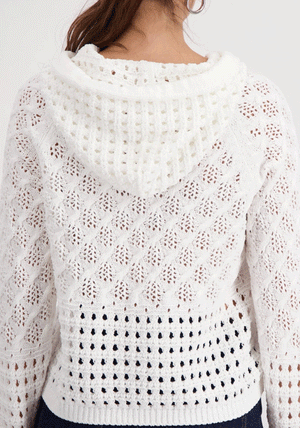 Monari Chenille Crochet Hoodie, White