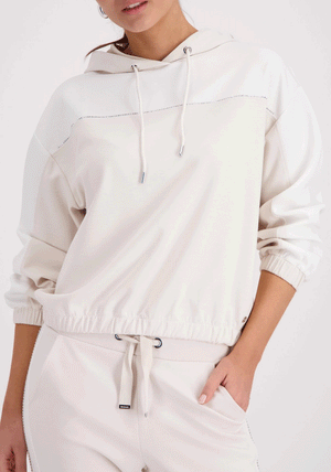 Monari Colour Block Rhinestone Trim Hoodie, Cream