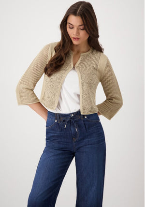 Monari Rhinestone Embellished Cardigan, Beige