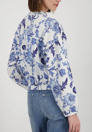 Monari Floral Linen Bomber Jacket, Blue