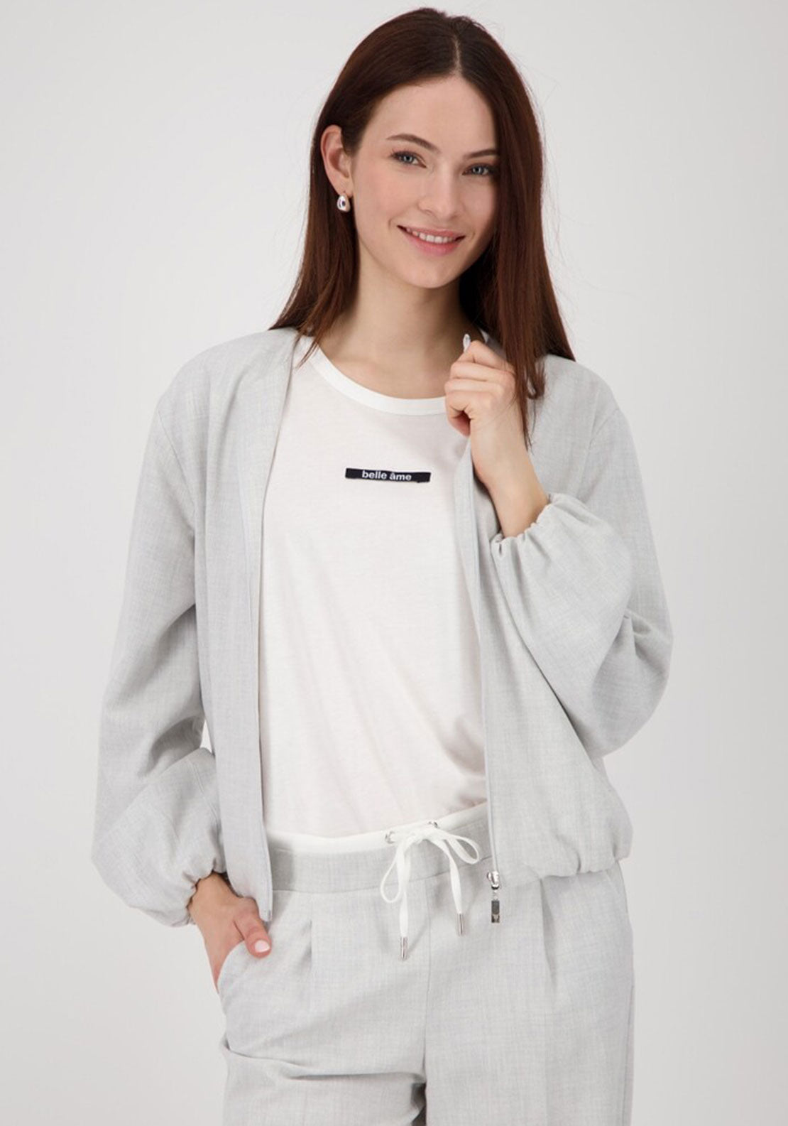 Monari Bomber Style Elastic Trim Jacket, Grey