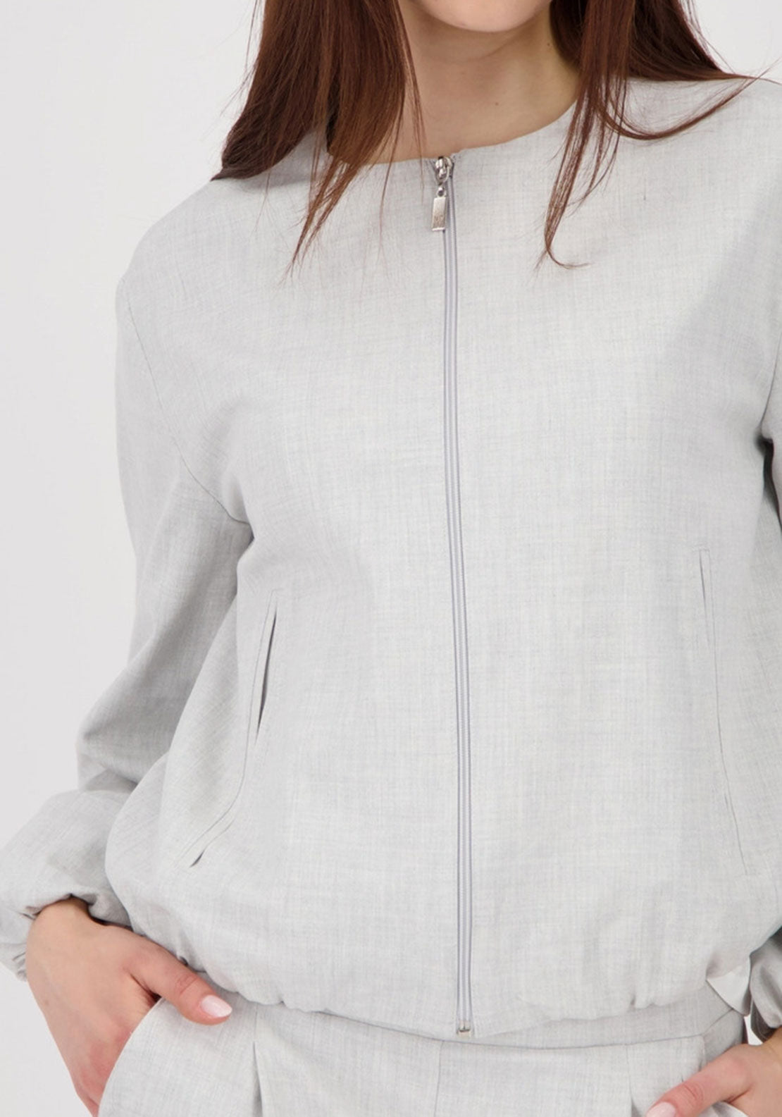Monari Bomber Style Elastic Trim Jacket, Grey