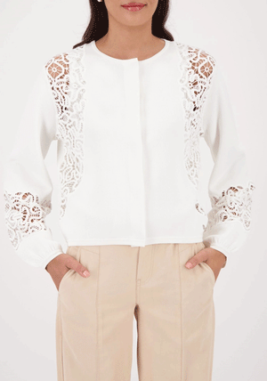 Monari Lace Insert Cardigan, Off White