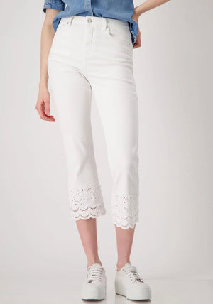 Monari 7/8 Embroidered Trim Jeans, White