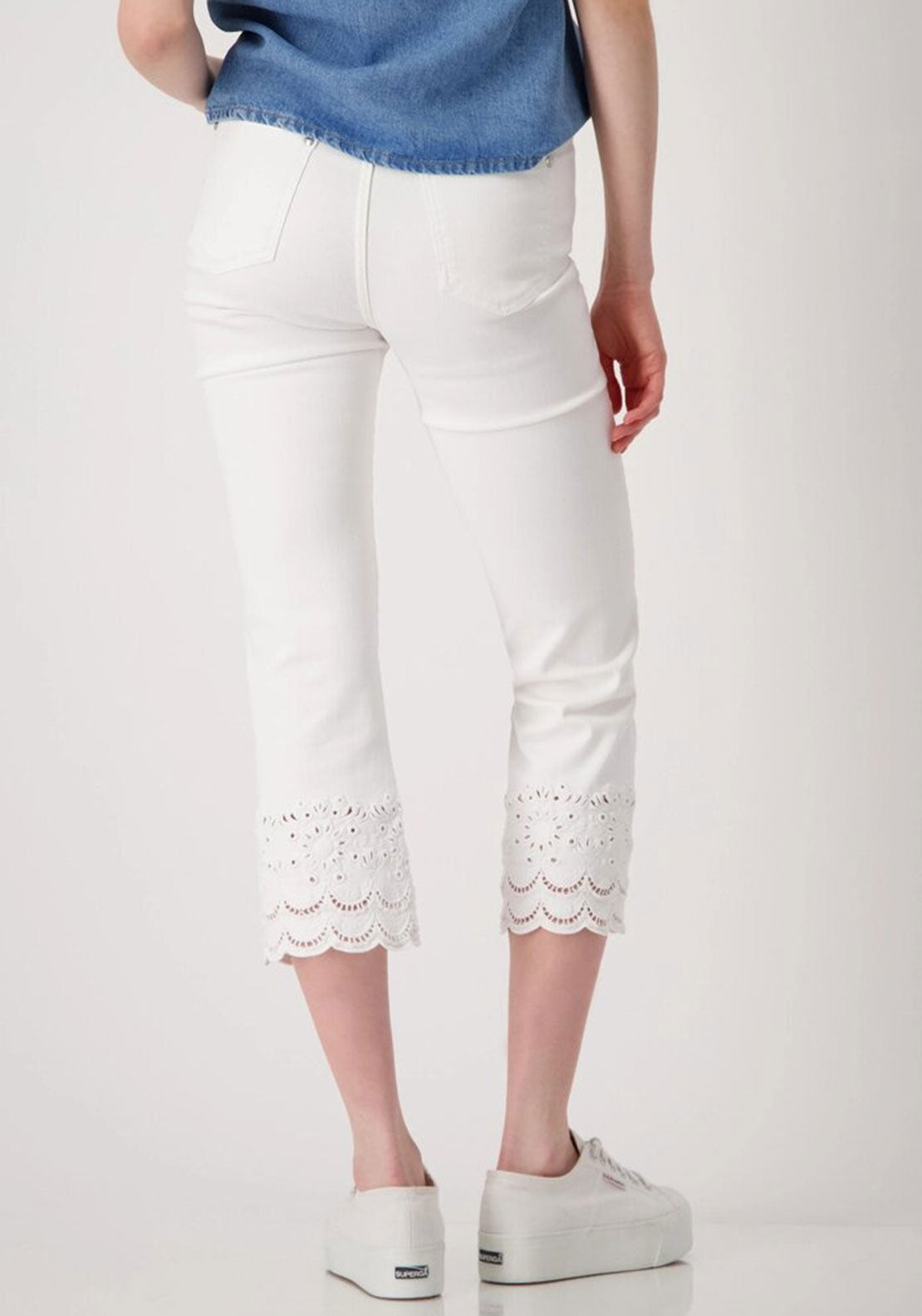Monari 7/8 Embroidered Trim Jeans, White