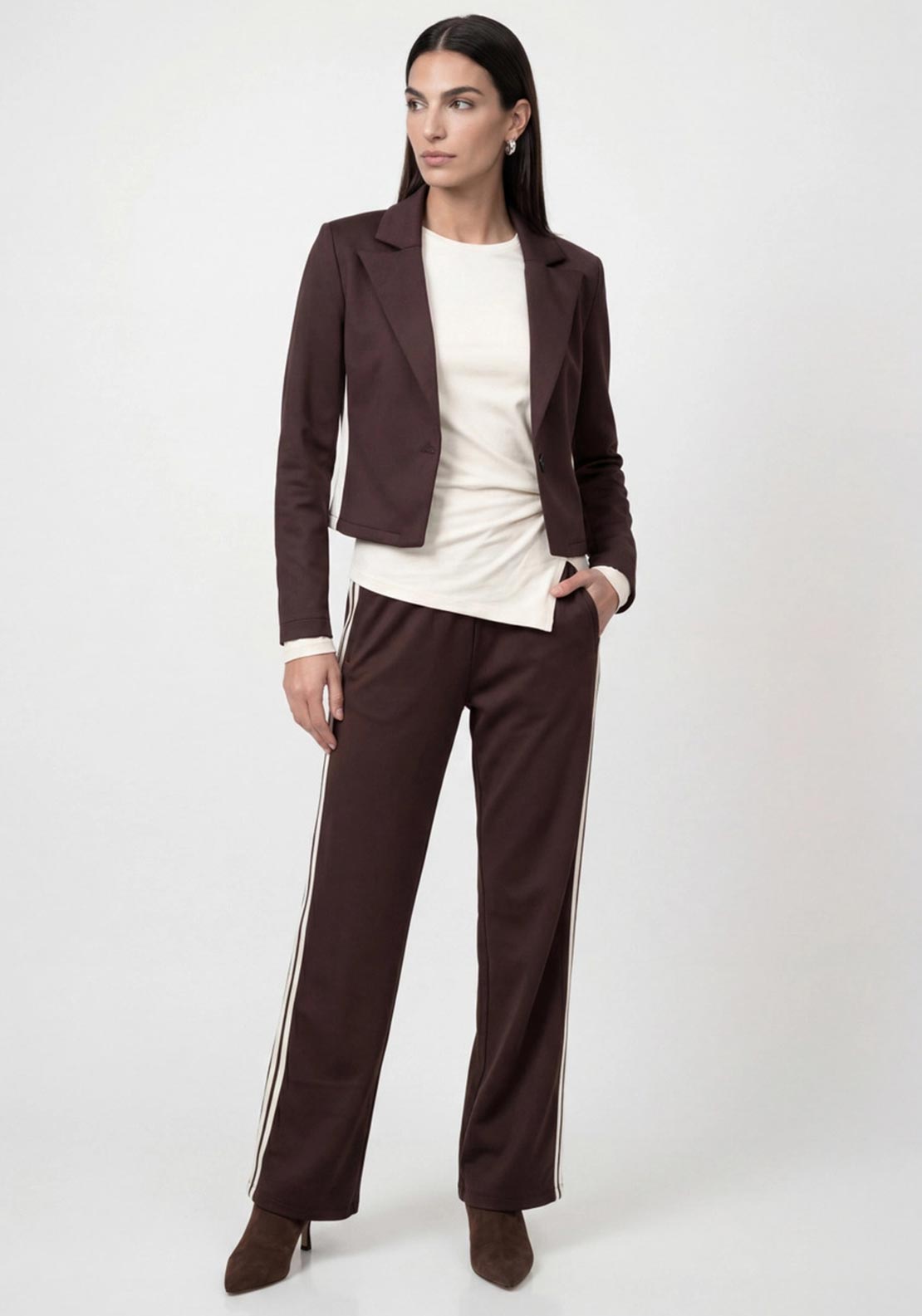 Monari Wide Leg with Stripe Detail Joggers, Brown