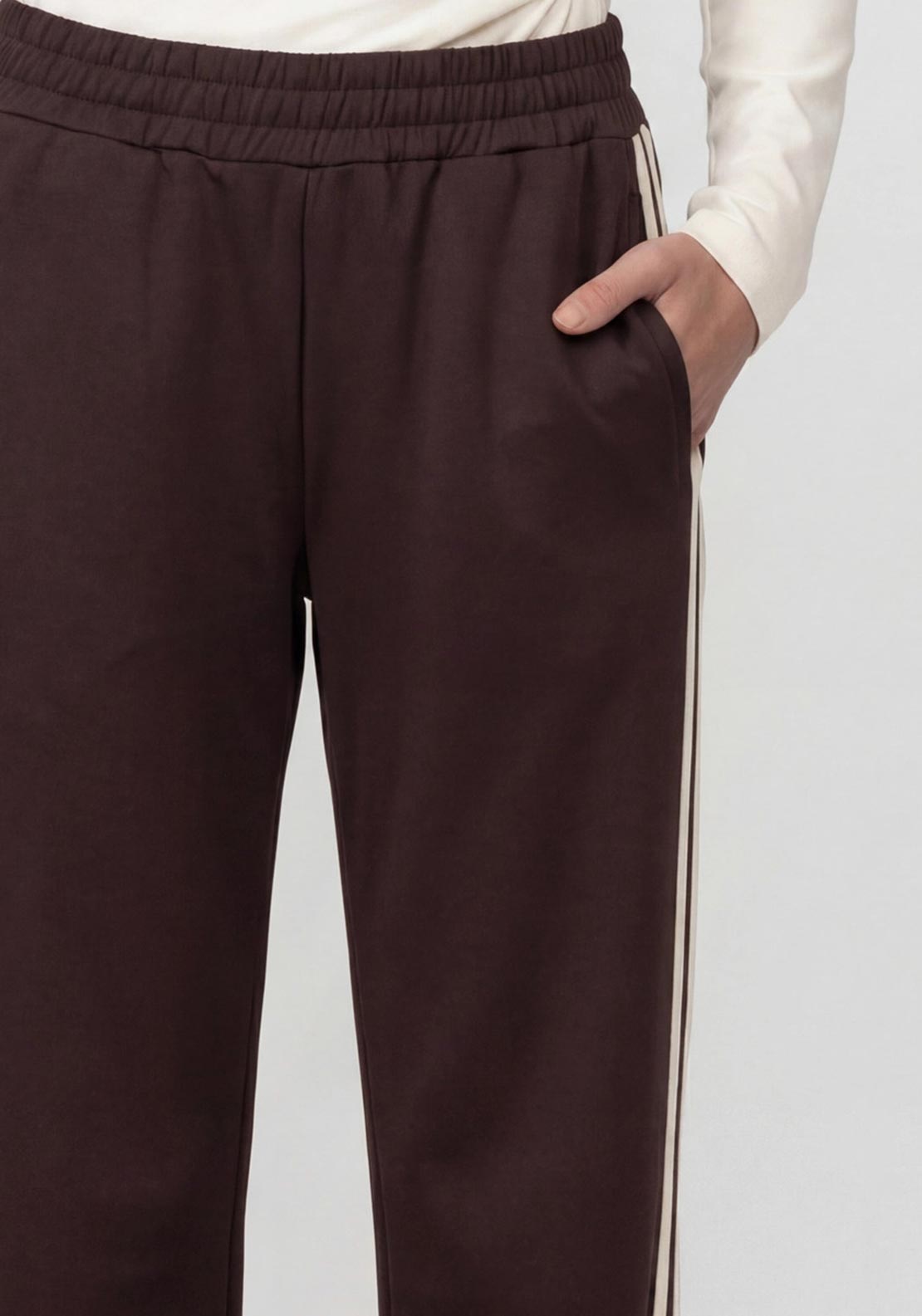 Monari Wide Leg with Stripe Detail Joggers, Brown