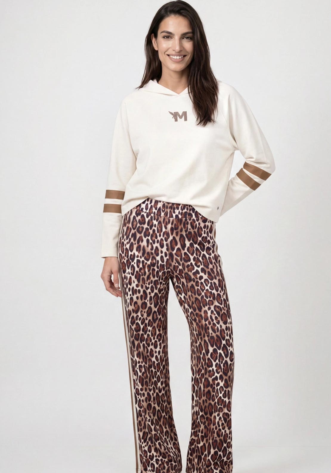 Monari Colour-block Detail Hooded Sweatshirt, Cream