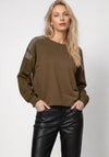 Monari Round Neck with Rhinestone Detail Jumper, Olive Green
