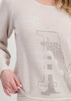 Monari Rhinestone Monogram Knitted Jumper, Beige