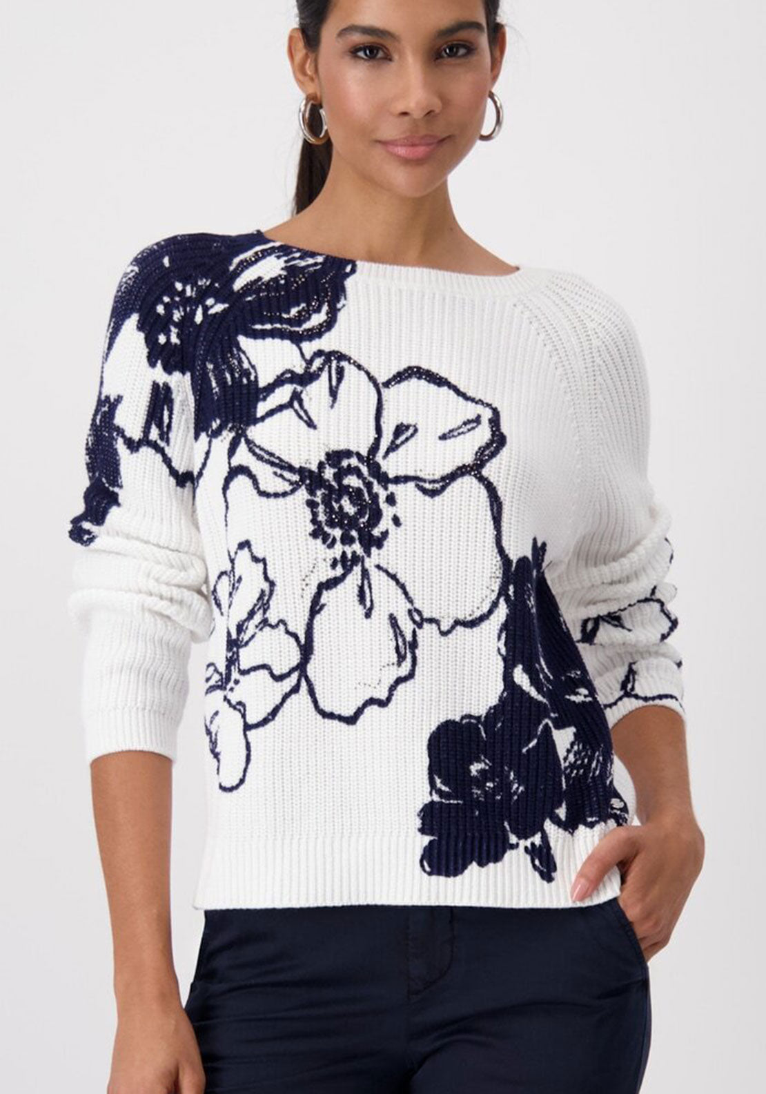 Monari Floral Knit Jumper, Off White