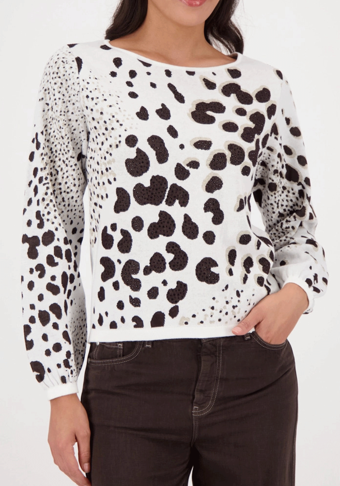 Monari Leopard Jacquard Knit Jumper, White