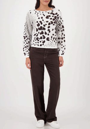 Monari Leopard Jacquard Knit Jumper, White