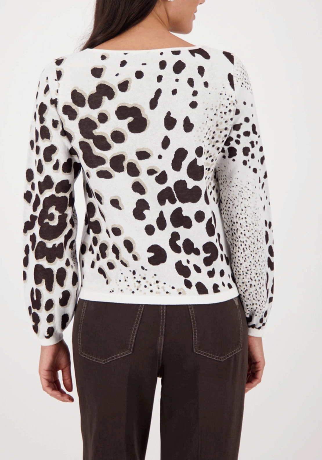 Monari Leopard Jacquard Knit Jumper, White