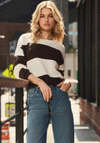 Monari Block Striped Knit Jumper, Brown & White
