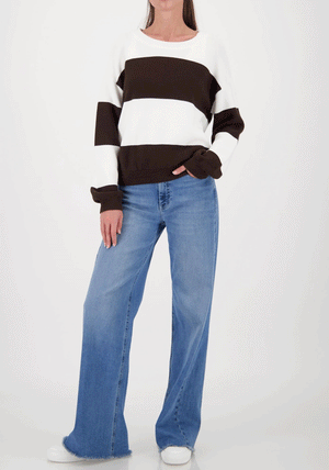 Monari Block Striped Knit Jumper, Brown & White