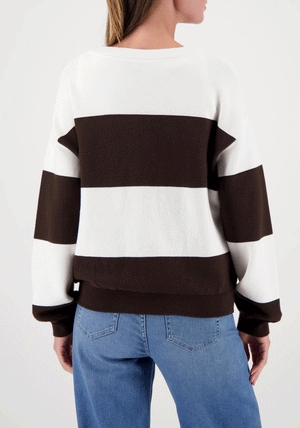 Monari Block Striped Knit Jumper, Brown & White