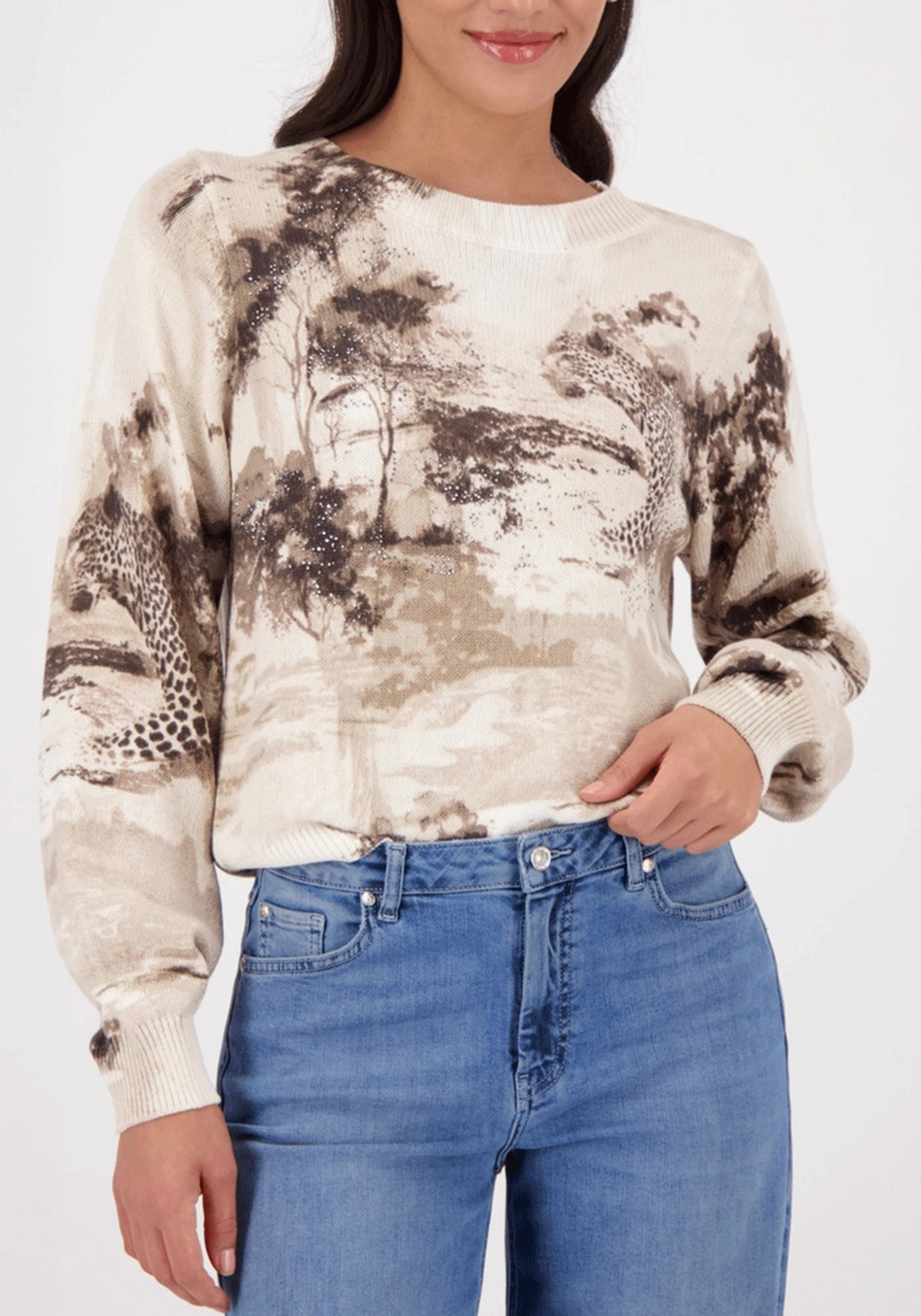 Monari Safari Print Knit Jumper, Beige