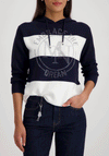 Monari Striped Rhinestone Knit Hoodie, Navy and White