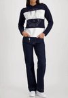 Monari Striped Rhinestone Knit Hoodie, Navy and White