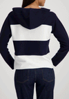 Monari Striped Rhinestone Knit Hoodie, Navy and White
