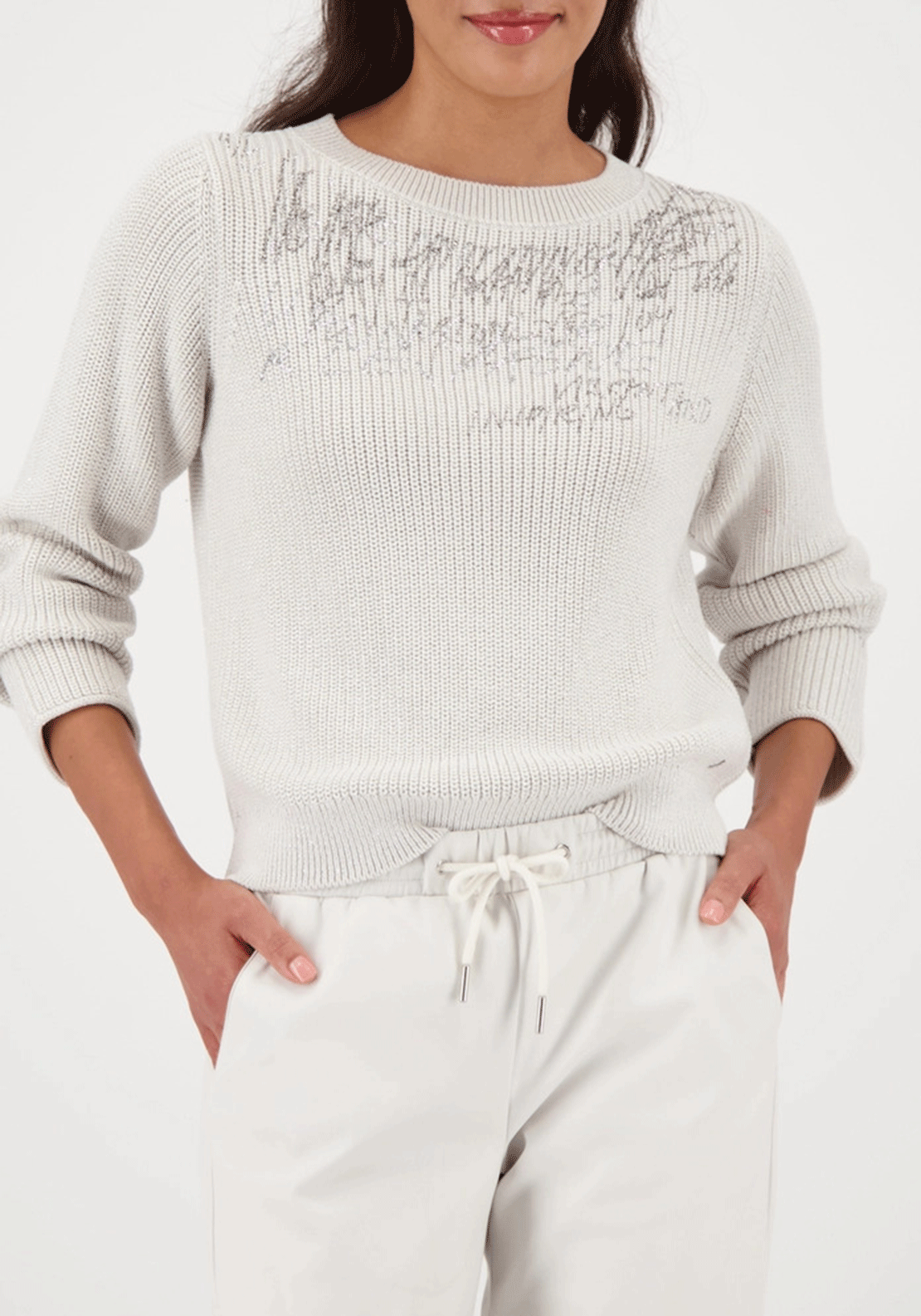 Monari Lurex Rhinestone Kint Jumper, Light Grey