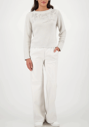 Monari Lurex Rhinestone Kint Jumper, Light Grey