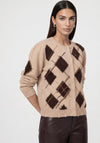 Monari Diamond Pattern with Embroidery Detail Cardigan, Light Taupe Multi