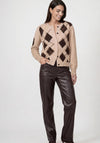 Monari Diamond Pattern with Embroidery Detail Cardigan, Light Taupe Multi