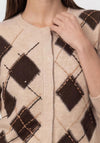 Monari Diamond Pattern with Embroidery Detail Cardigan, Light Taupe Multi