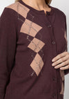 Monari Diamond Pattern with Rhinestone Detail Cardigan, Brown Multi