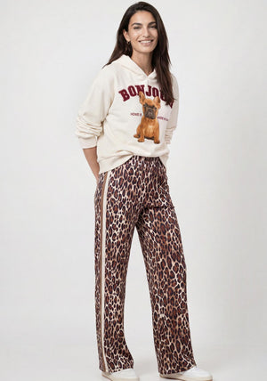 Monari Leopard Print with Stripe Detail Joggers, Beige Multi