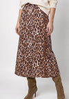 Monari Leopard Print Denim Midi Skirt, Beige Multi