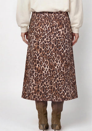 Monari Leopard Print Denim Midi Skirt, Beige Multi