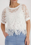 Monari Wide Knit Lace Pattern T-Shirt, White