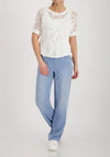 Monari Wide Knit Lace Pattern T-Shirt, White