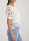 Monari Wide Knit Lace Pattern T-Shirt, White