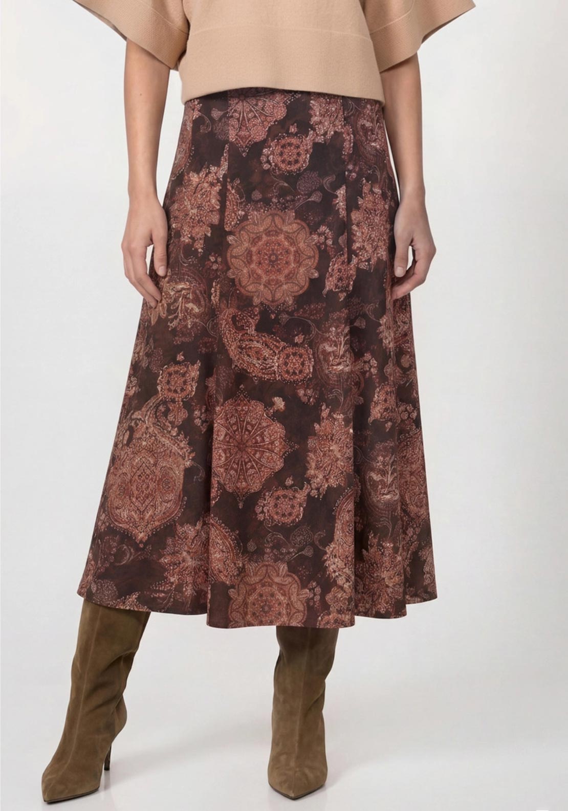Monari Paisley Pattern Midi Skirt, Brown Multi