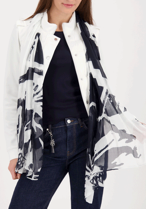 Monari Floral Pattern Lightweight Scarf, Navy