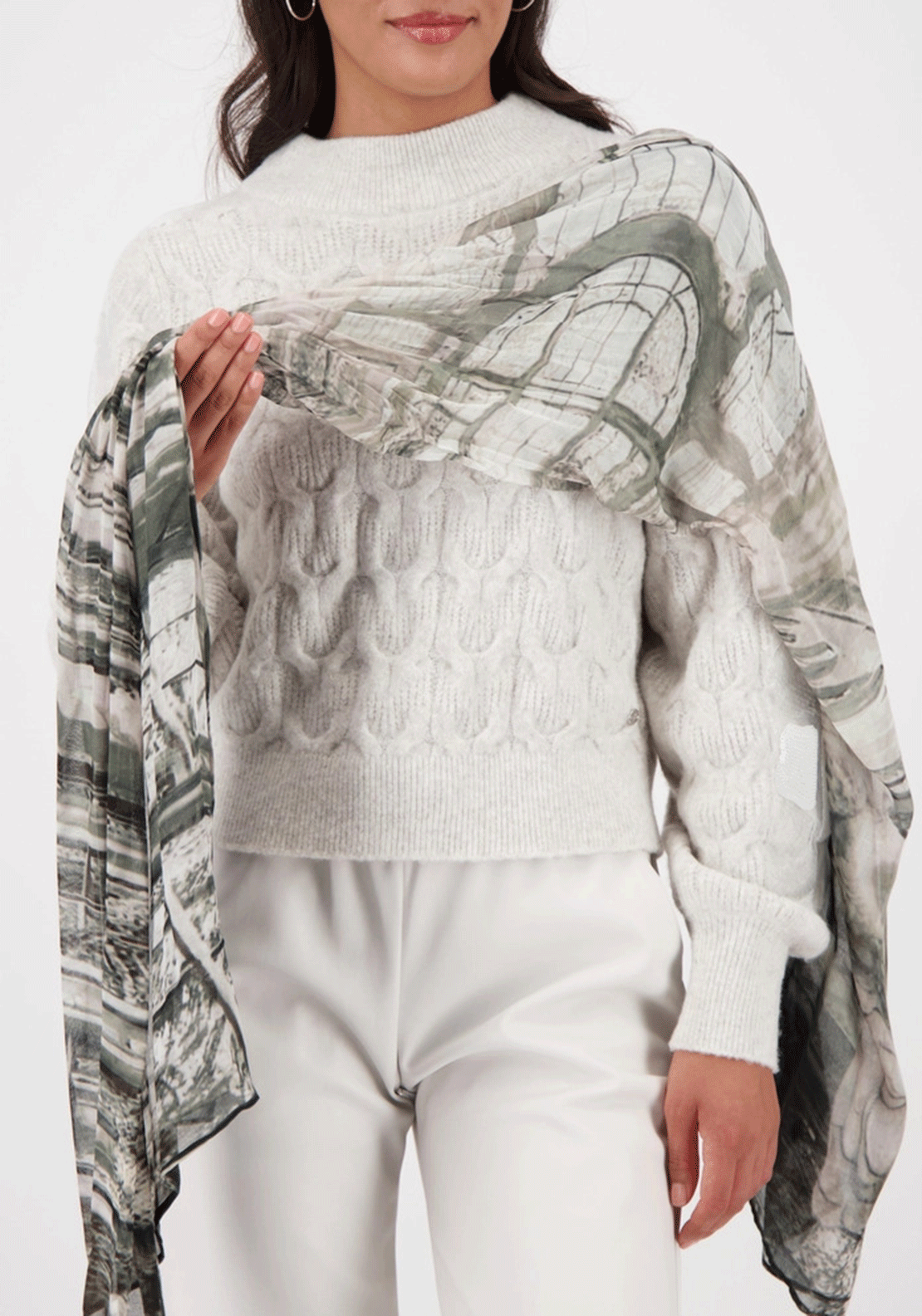 Monari Gallery Print Scarf, Sage Green