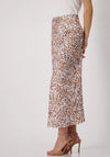 Monari Leopard Satin Midi Skirt, Beige