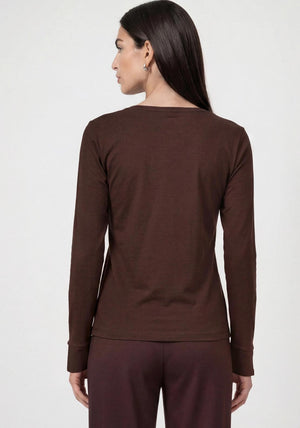 Monari Round Neckline with Rhinestone Detail Top, Brown